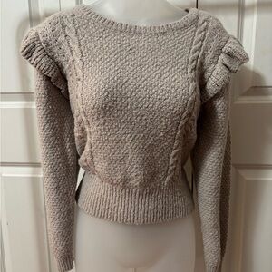 LC Lauren Conrad Tan Crew Neck Sweater with Textured Knit
